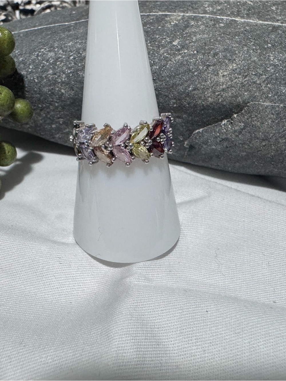 Multicolor Marquise CZ Leaf Band Ring - Women Jewelry